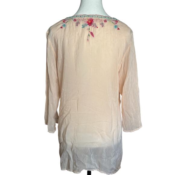 Johnny Was Embroidered Boho Tunic Top Medium Peach Floral Bird Cupra Rayon - Picture 7 of 11
